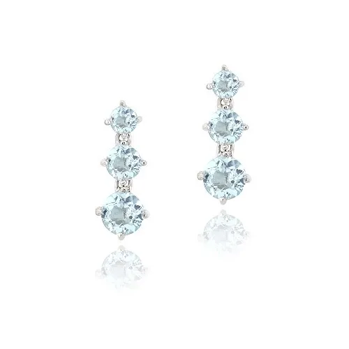 Sterling Silver 3.85ct Blue Topaz Three Stone Dangle Earrings - Grocery