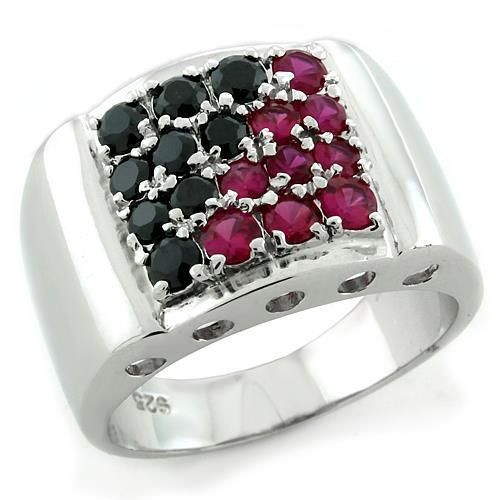 LOAS1103 - Rhodium 925 Sterling Silver Ring with AAA Grade CZ in Multi Color - Grocery