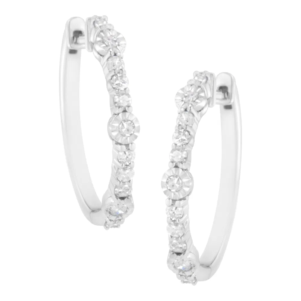 .925 Sterling Silver 1/4 cttw Alternating Prong and Miracle Set Round-cut Diamond Hoop Earring (I-J Color, I2-I3 Clarity) - Grocery
