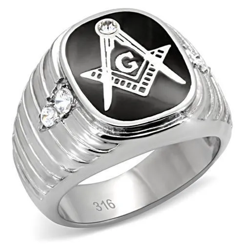 TK8X024 - High polished (no plating) Stainless Steel Ring with Top Grade Crystal in Clear - Grocery