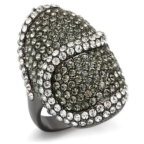 LO1626 - TIN Cobalt Black Brass Ring with Top Grade Crystal in Black Diamond - Grocery