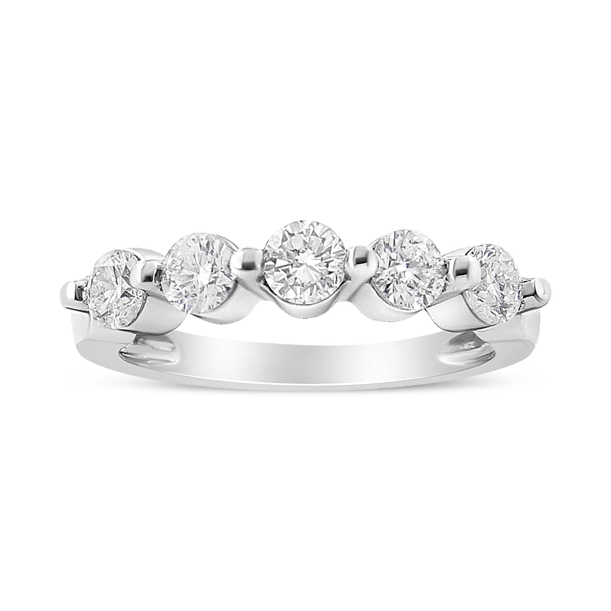 14K White Gold 1.00 Cttw Brilliant Round Cut Diamond 5-Stone Band Ring (H-I Color, SI2-I1 Clarity) - Grocery