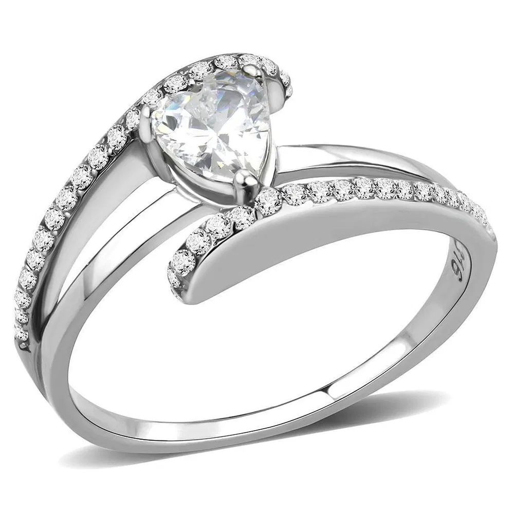 DA355 - High polished (no plating) Stainless Steel Ring with AAA Grade CZ in Clear - Grocery