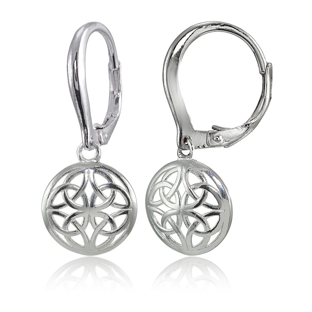Sterling Silver High Polished Filigree Round Dangle Leverback Earrings - Grocery