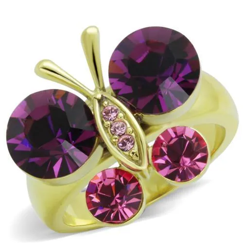 TK1889 - IP Gold(Ion Plating) Stainless Steel Ring with Top Grade Crystal in Amethyst - Grocery