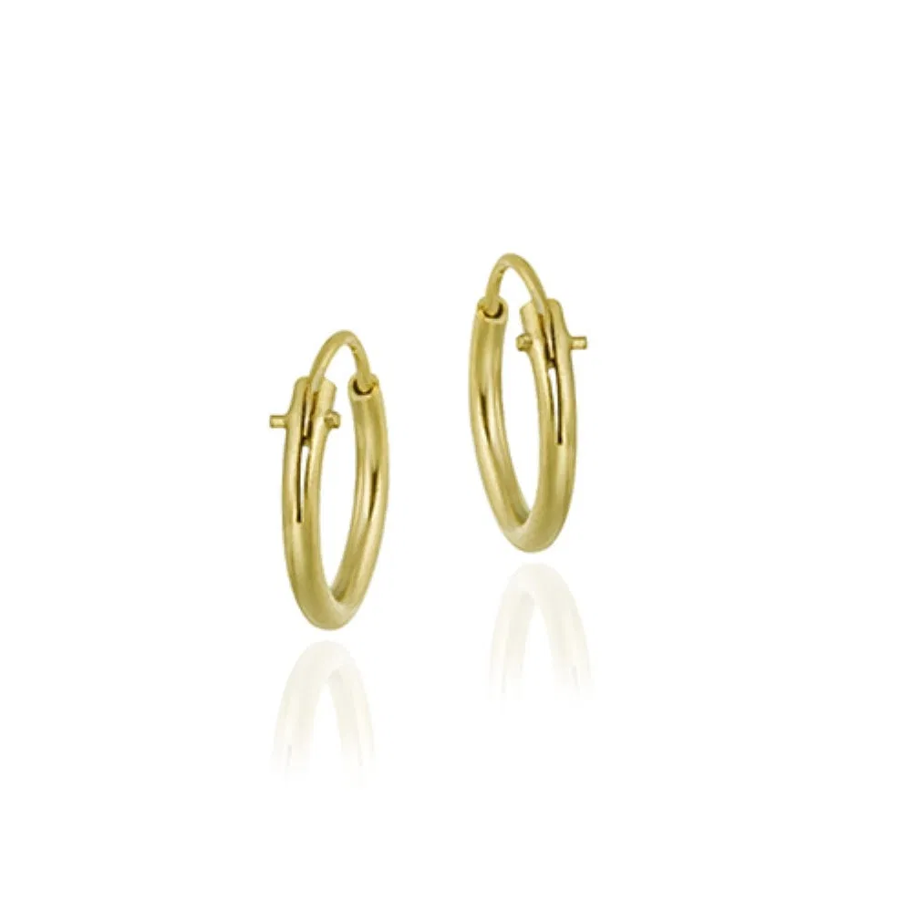 18K Gold over Sterling Silver 10mm Tiny Polished Hoop Earrings - Grocery