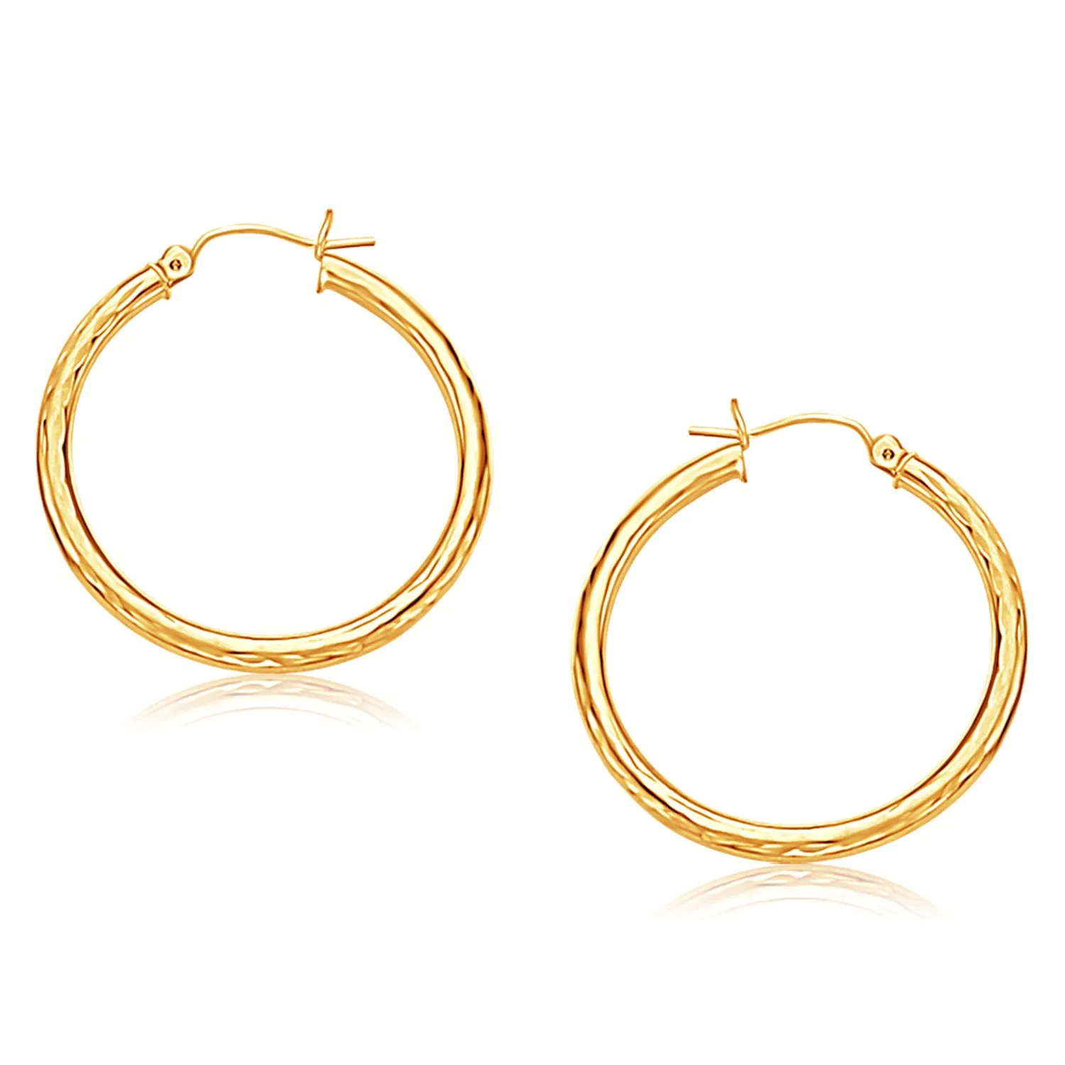 14k Yellow Gold Hoop Earring with Diamond-Cut Finish (3x30mm) - Grocery