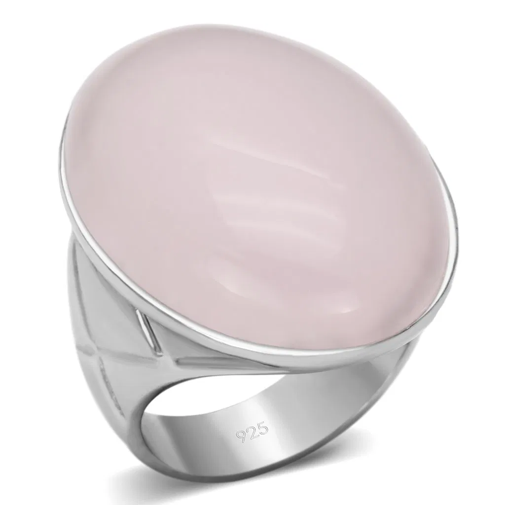 LOAS865 - Rhodium 925 Sterling Silver Ring with Precious Stone PINK CRYSTAL in Light Rose - Grocery