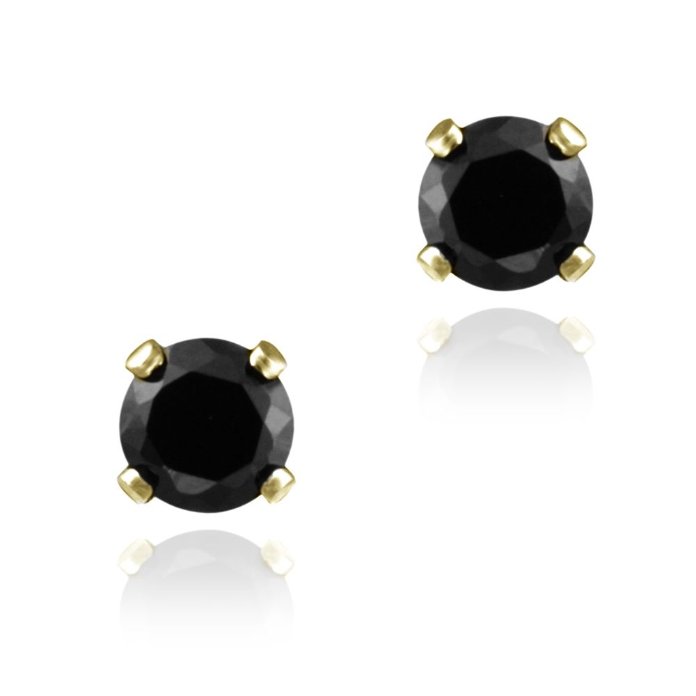 18K Gold over Sterling Silver .70ct Black Spinel Stud Earrings, 4mm - Grocery