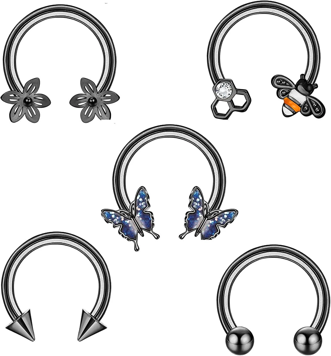 5PCS Septum Rings for Women Men 16G Horseshoe Stainless Septum Piercing Jewellery Tragus Daith Rook Helix Piercing Set - Grocery