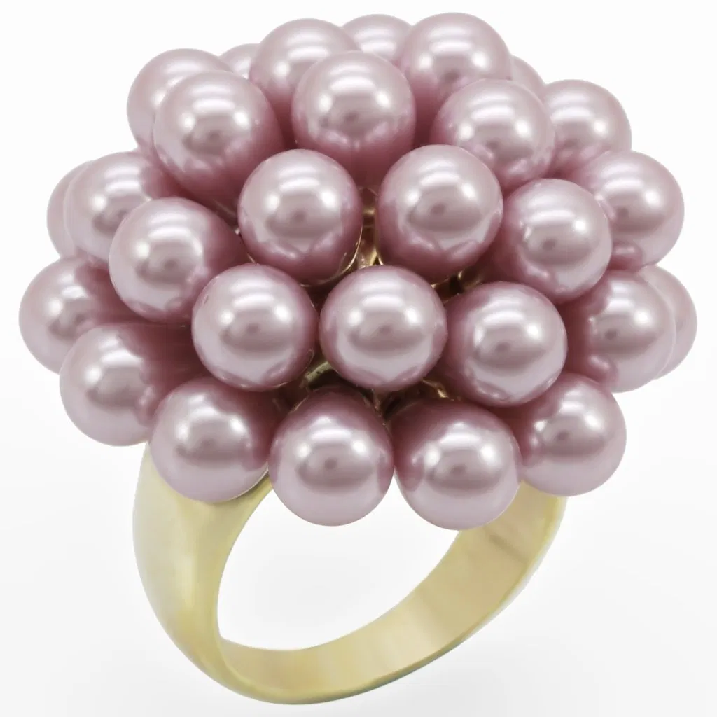 1W051 - Gold Brass Ring with Synthetic Pearl in Light Amethyst - Grocery