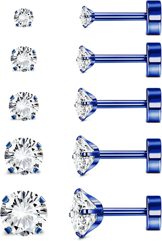 CZ Stud Earrings for Women Men Stainless 3mm 4mm 5mm 6mm 8mm Cubic Zirconia Cartilage Helix Earrings Studs 20G Flatback Earrings - Grocery