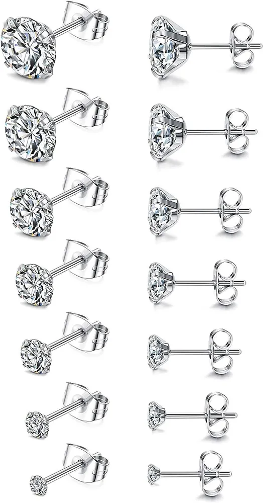 7 Pairs 20G Stainless Stud Earrings Set for Women Round Clear Cubic Zirconia Stud Earrings Cartilage Stud Earrings for Women Men - Grocery