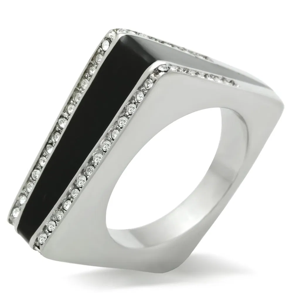 TK232 - High polished (no plating) Stainless Steel Ring with Top Grade Crystal in Clear - Grocery