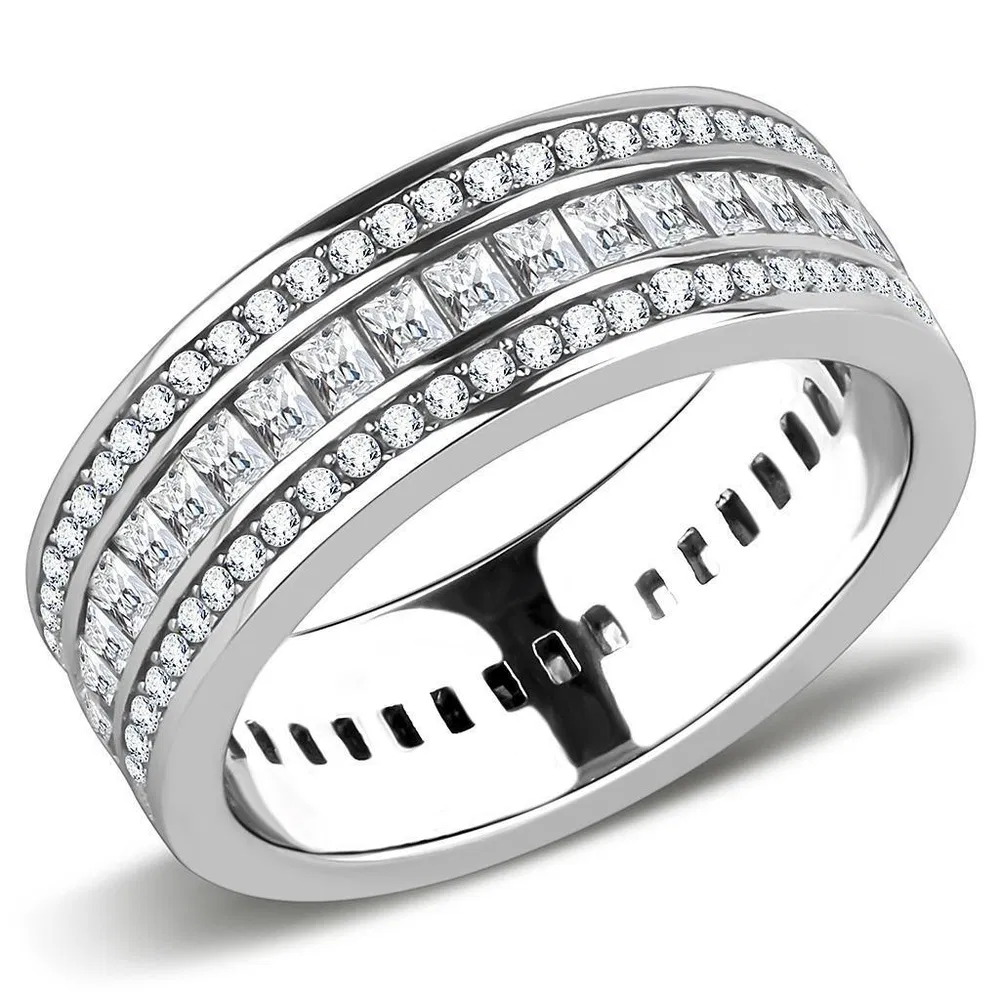 TK3435 - High polished (no plating) Stainless Steel Ring with AAA Grade CZ in Clear - Grocery