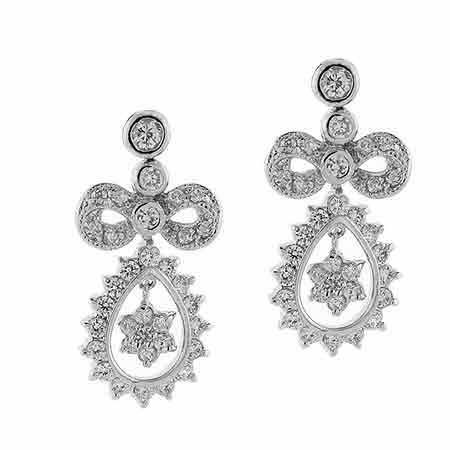 Sterling Silver CZ Bow & Teardrop Flower Earrings - Grocery