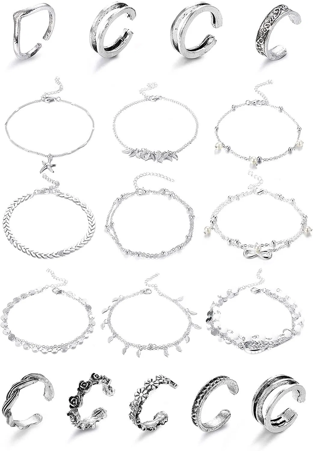 18 Pcs Open Toe Rings for Women Arrow Tail Band Toe Ring Adjustable - Grocery