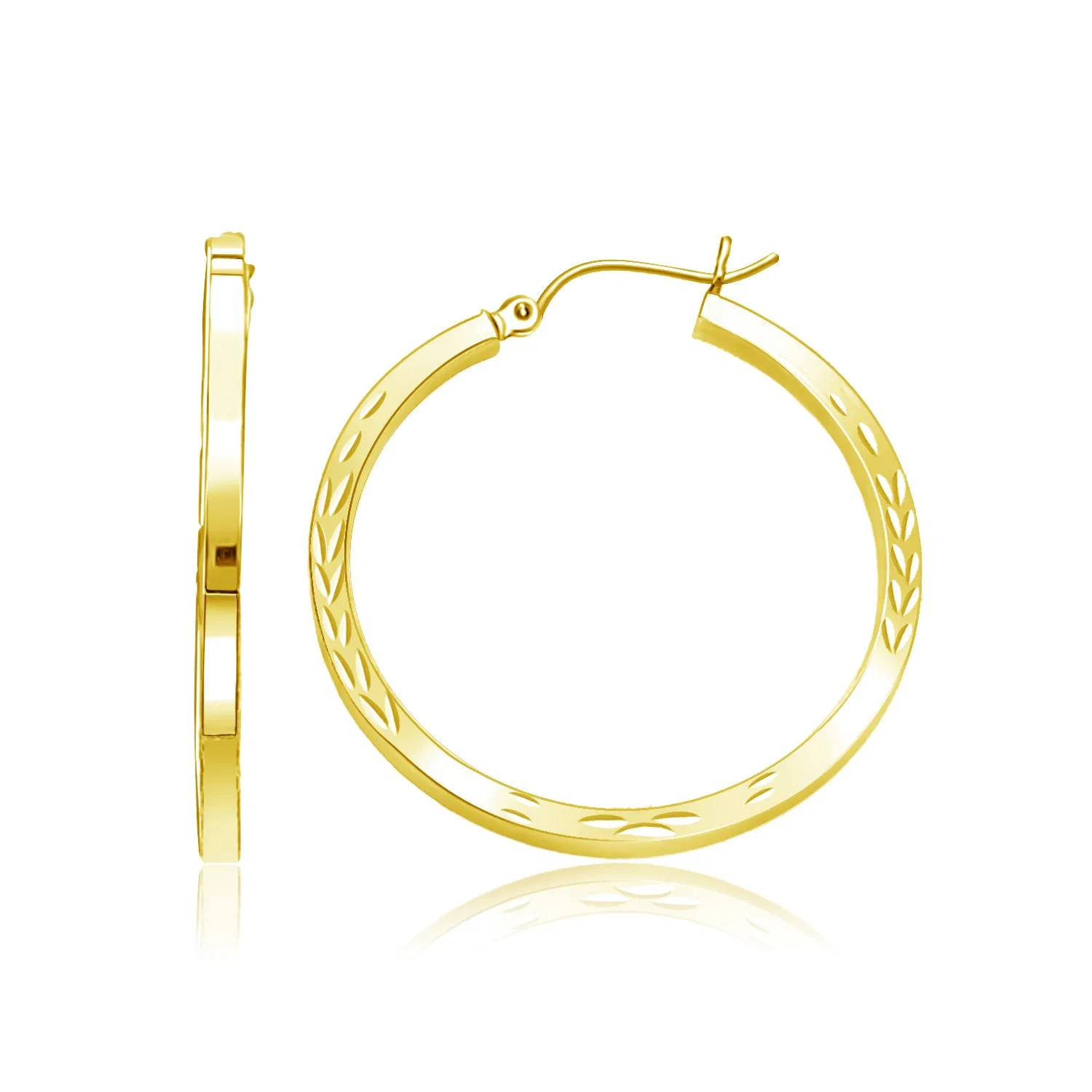 14k Yellow Gold Diamond Cut Hoop Earrings(2x35mm) - Grocery