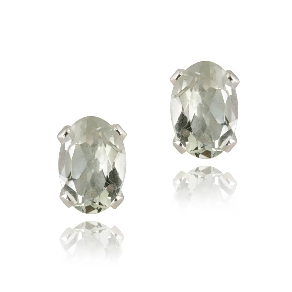 Sterling Silver .86ct Green Amethyst Oval Stud Earrings, 6x4mm - Grocery