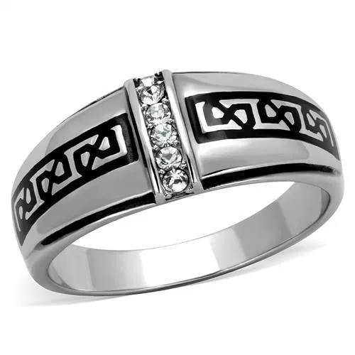 TK1801 - High polished (no plating) Stainless Steel Ring with Top Grade Crystal in Clear - Grocery