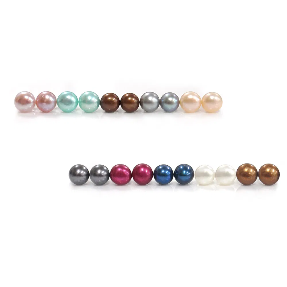 Sterling Silver 5-5.5mm Multi Color Freshwater Cultured Pearl Stud Earrings, Set of 10 - Grocery