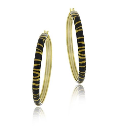 18k Gold Over Sterling Silver Enamel Tiger Pattern 40mm Hoop Earrings - Grocery