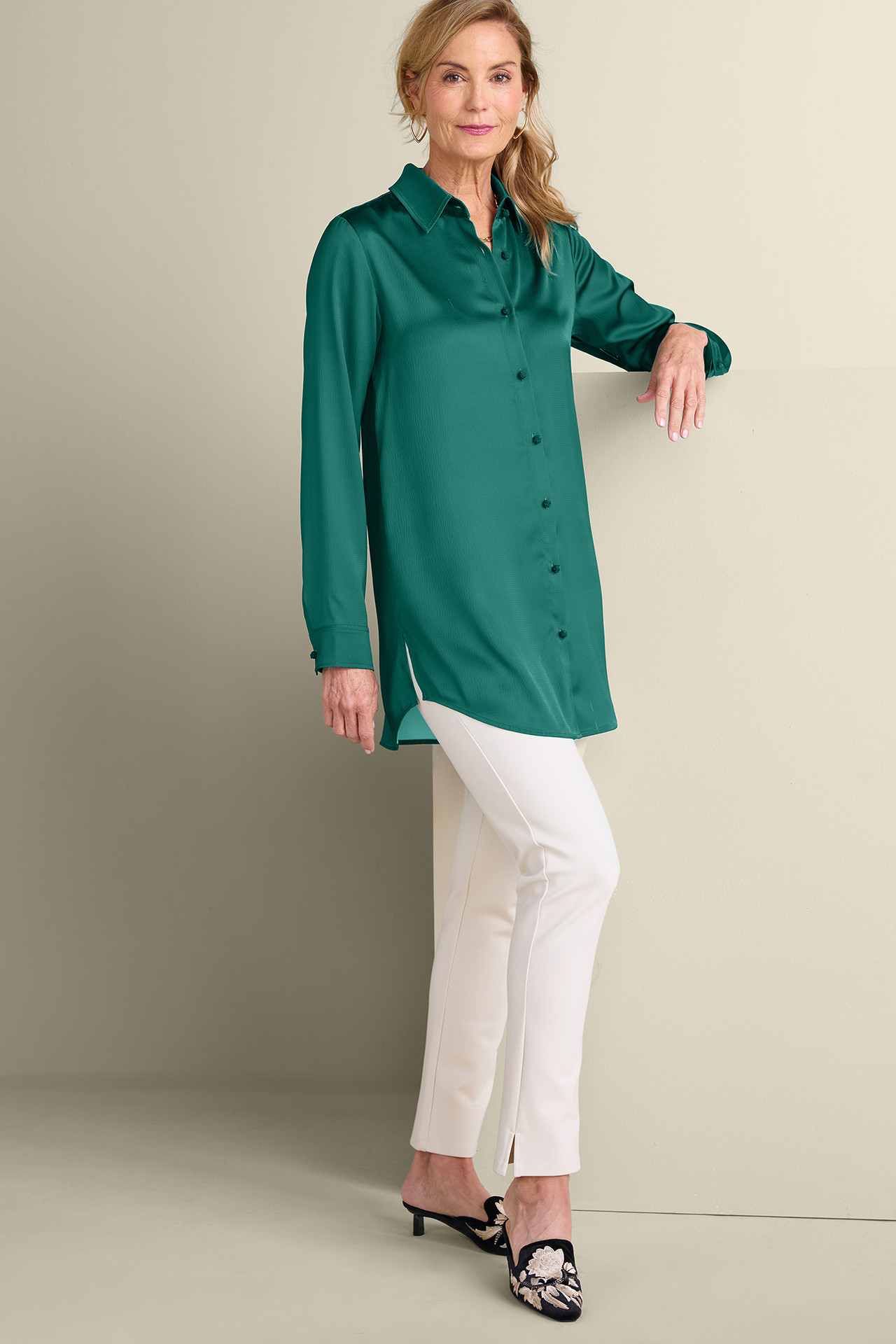 Satin Boyfriend Shirt - Soft Surroundings Outlet