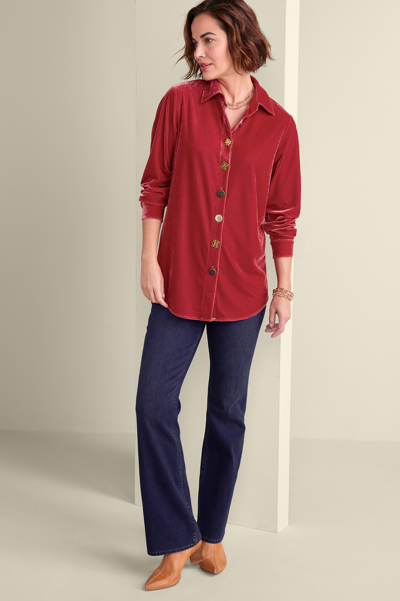 Filigree Velvet Boyfriend Shirt - Soft Surroundings Outlet