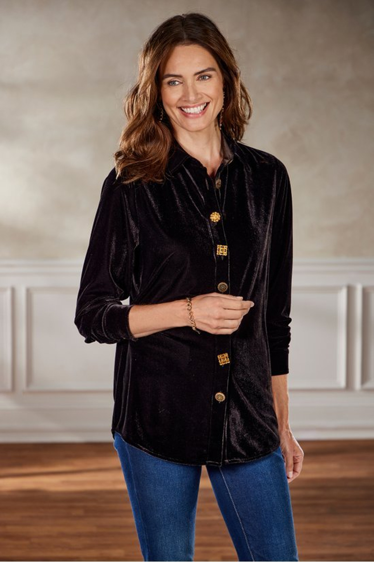 Filigree Velvet Boyfriend Shirt - Soft Surroundings Outlet