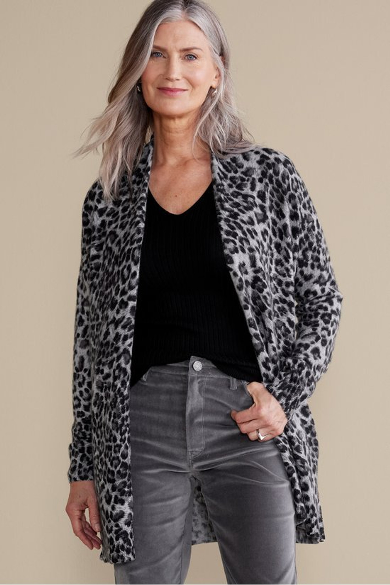 Sibyl Cashmere Printed Cardigan - Soft Surroundings Outlet