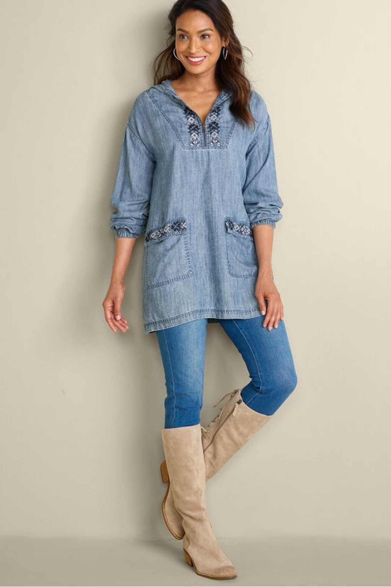 Evie Embroidered TENCEL™ Hoodie - Soft Surroundings Outlet