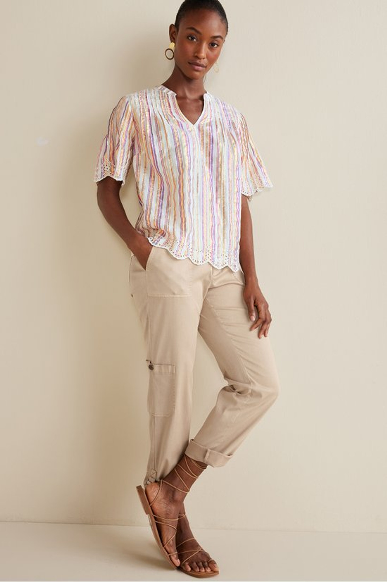 Ciel Metallic Stripe Eyelet Top - Soft Surroundings Outlet