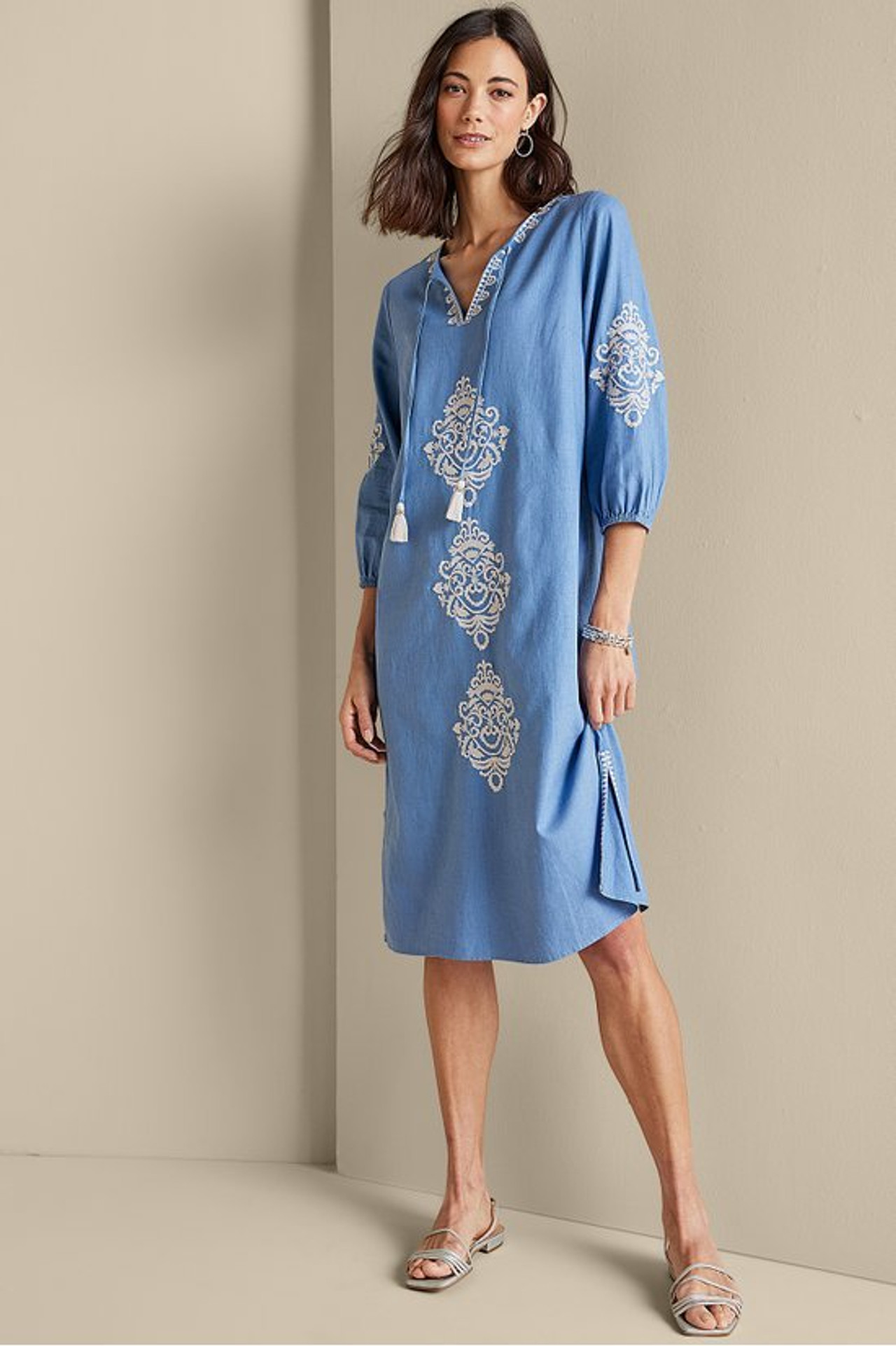 Hasana Linen Blend Midi Dress - Soft Surroundings Outlet