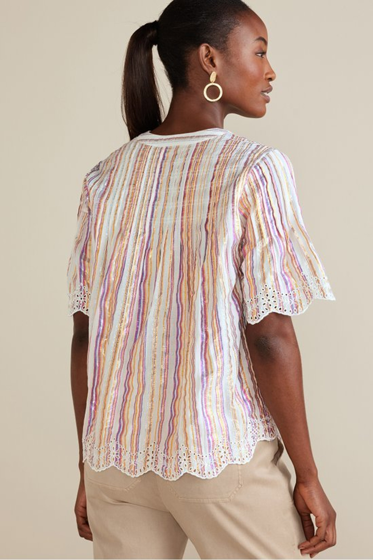 Ciel Metallic Stripe Eyelet Top - Soft Surroundings Outlet