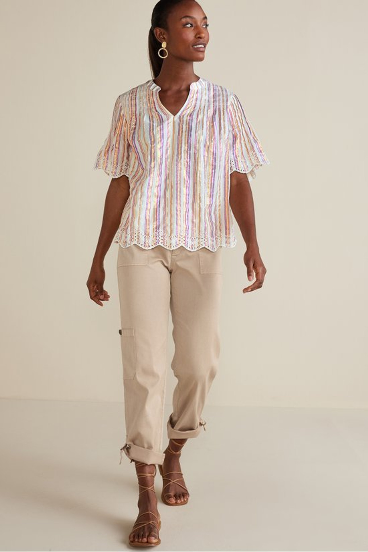 Ciel Metallic Stripe Eyelet Top - Soft Surroundings Outlet