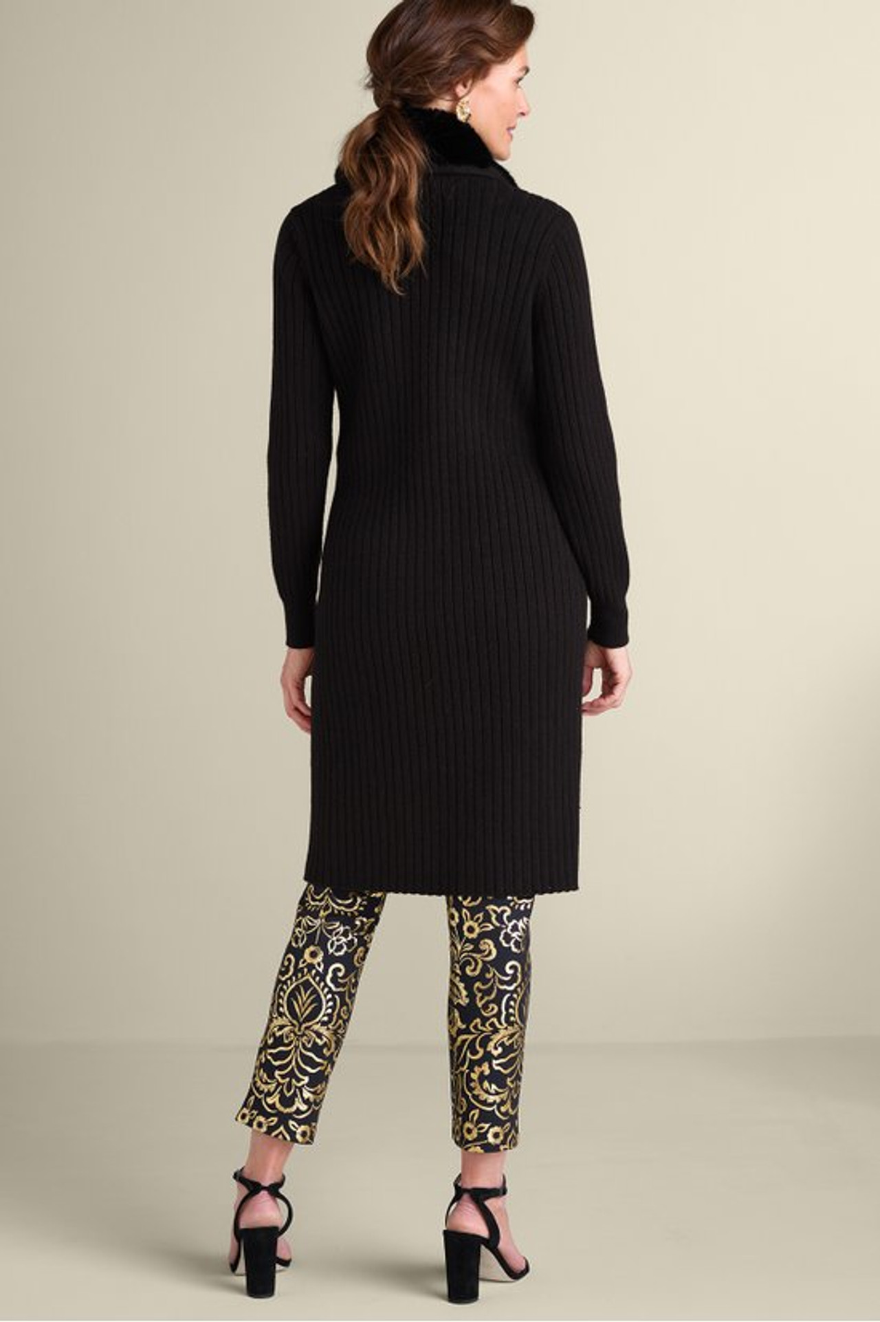 Amalie Faux Fur Collar Ribbed Cardigan - Soft Surroundings Outlet