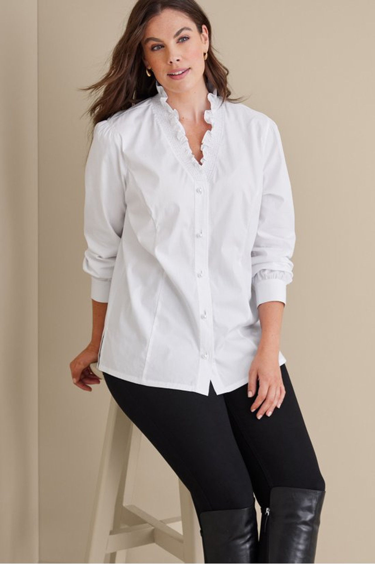 Kata Ruffle Collar Shirt - Soft Surroundings Outlet
