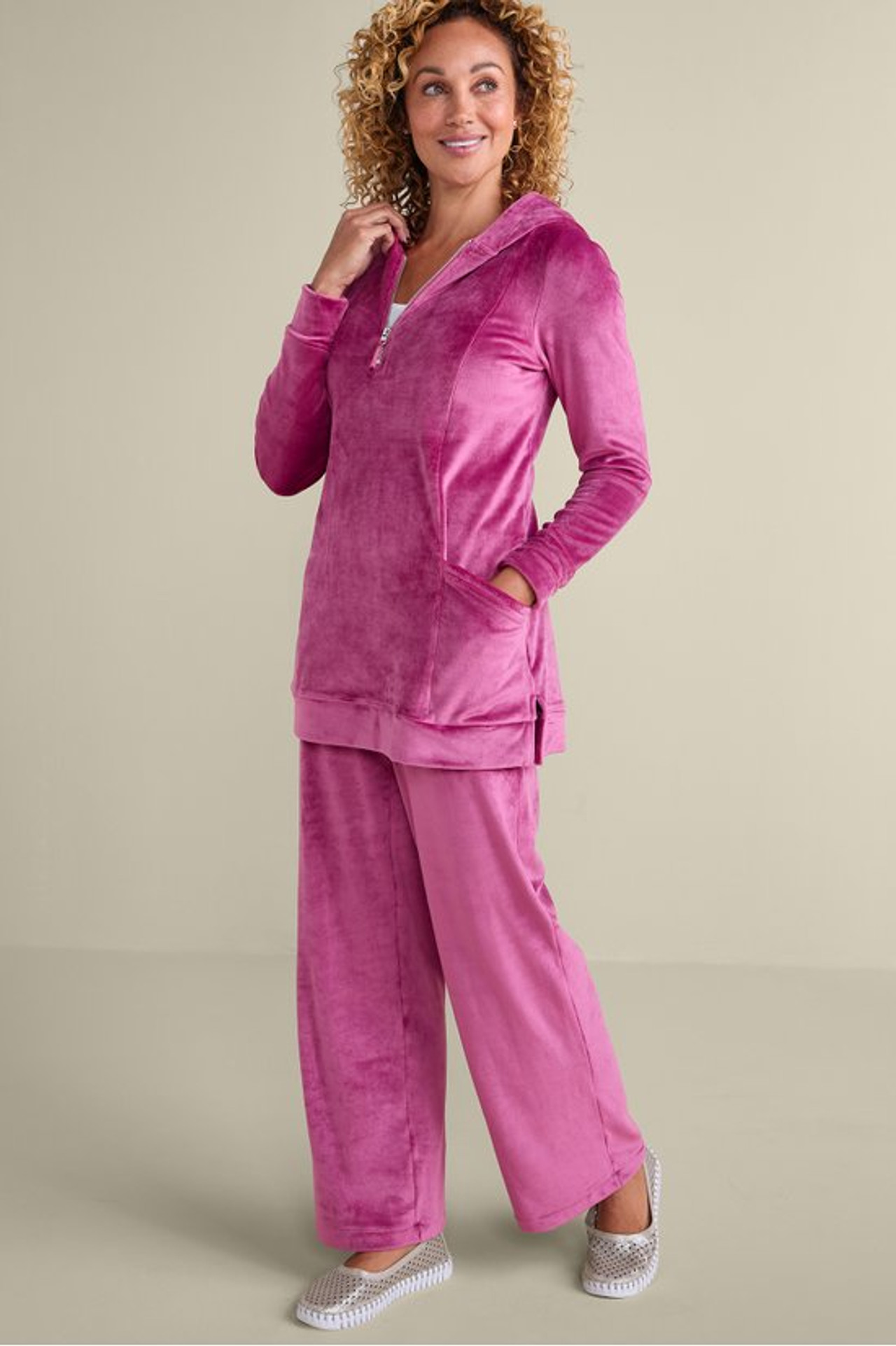 Dixie Velour Zip Hoodie Tunic - Soft Surroundings Outlet