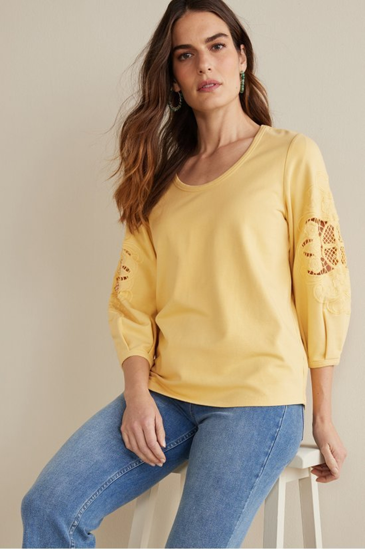 Charmaine Embroidered French Terry Top - Soft Surroundings Outlet