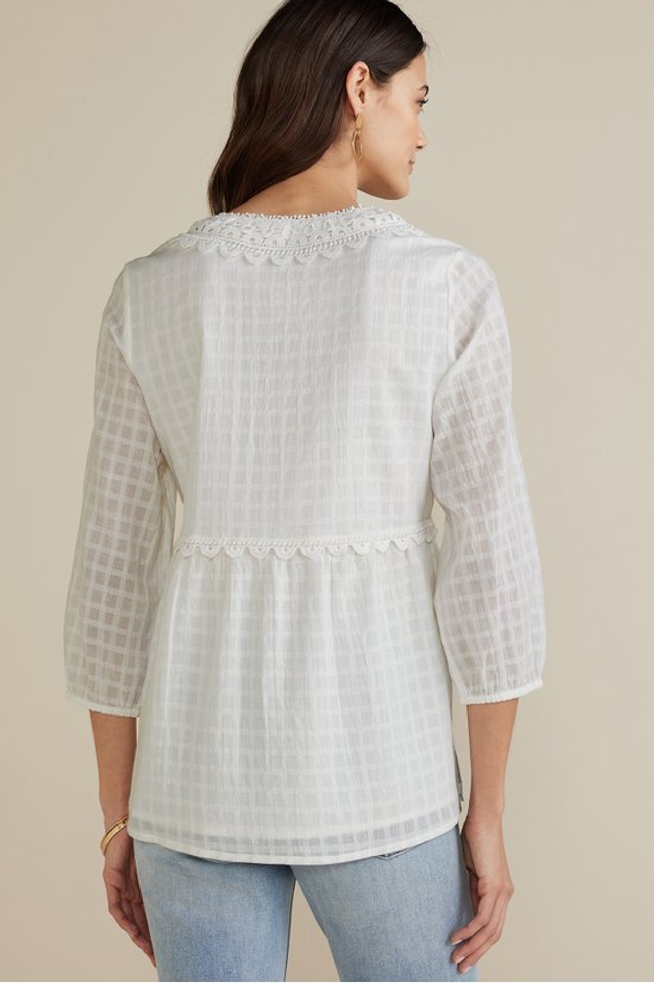 Elodie Windowpane Gauze Top - Soft Surroundings Outlet