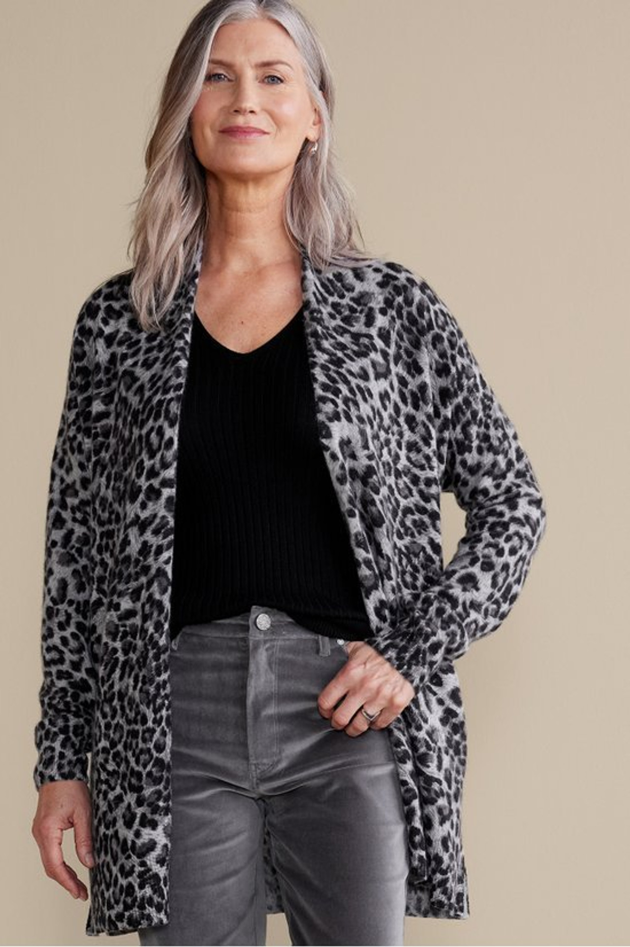 Sibyl Cashmere Printed Cardigan - Soft Surroundings Outlet