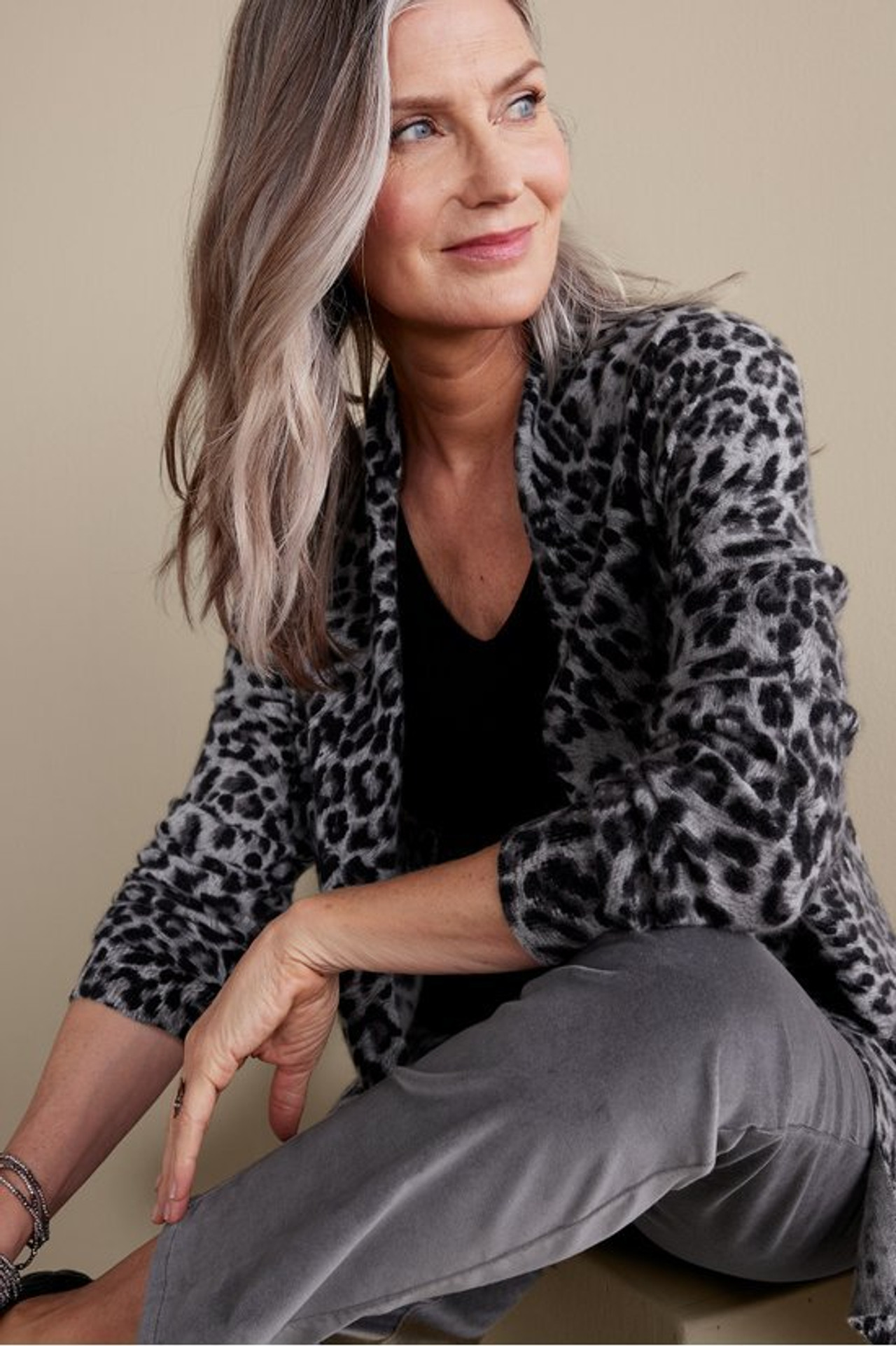 Sibyl Cashmere Printed Cardigan - Soft Surroundings Outlet