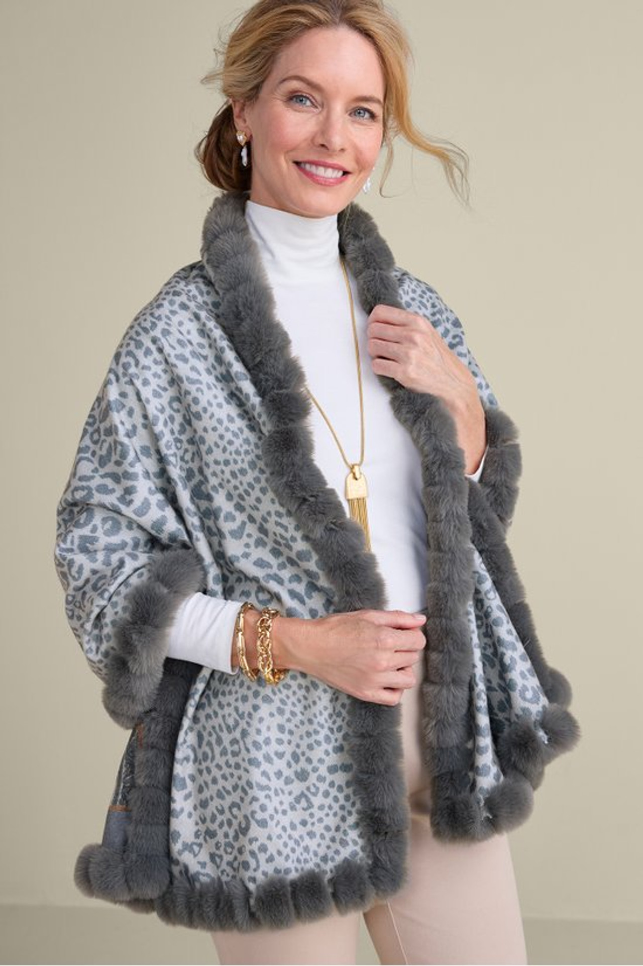 Katya Faux Fur Trim Wrap Scarf - Soft Surroundings Outlet