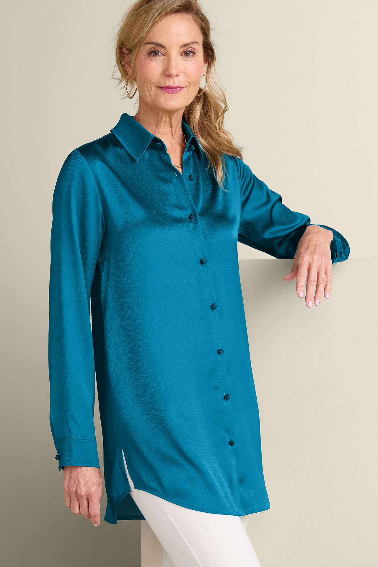 Satin Boyfriend Shirt - Soft Surroundings Outlet