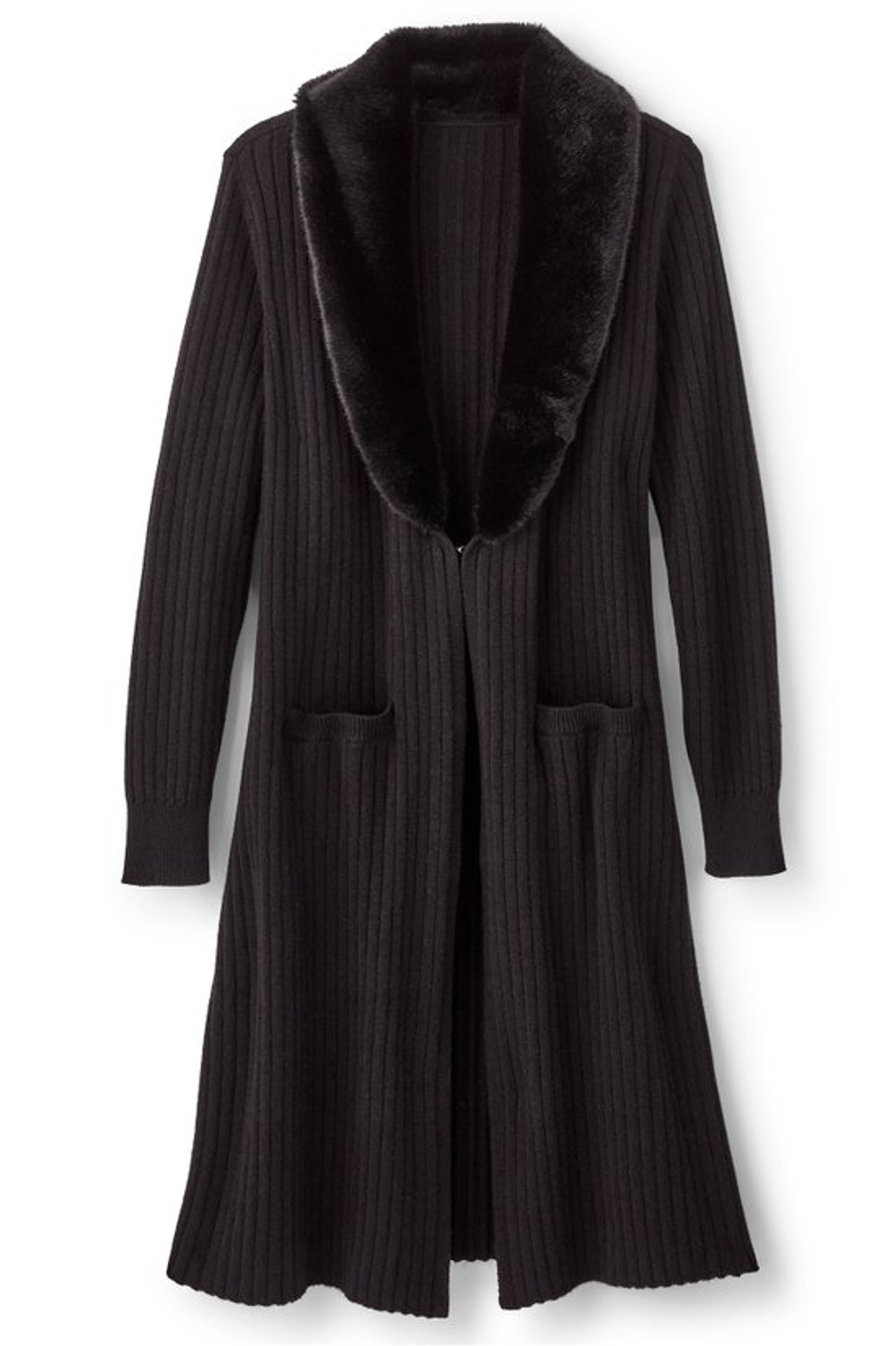 Amalie Faux Fur Collar Ribbed Cardigan - Soft Surroundings Outlet