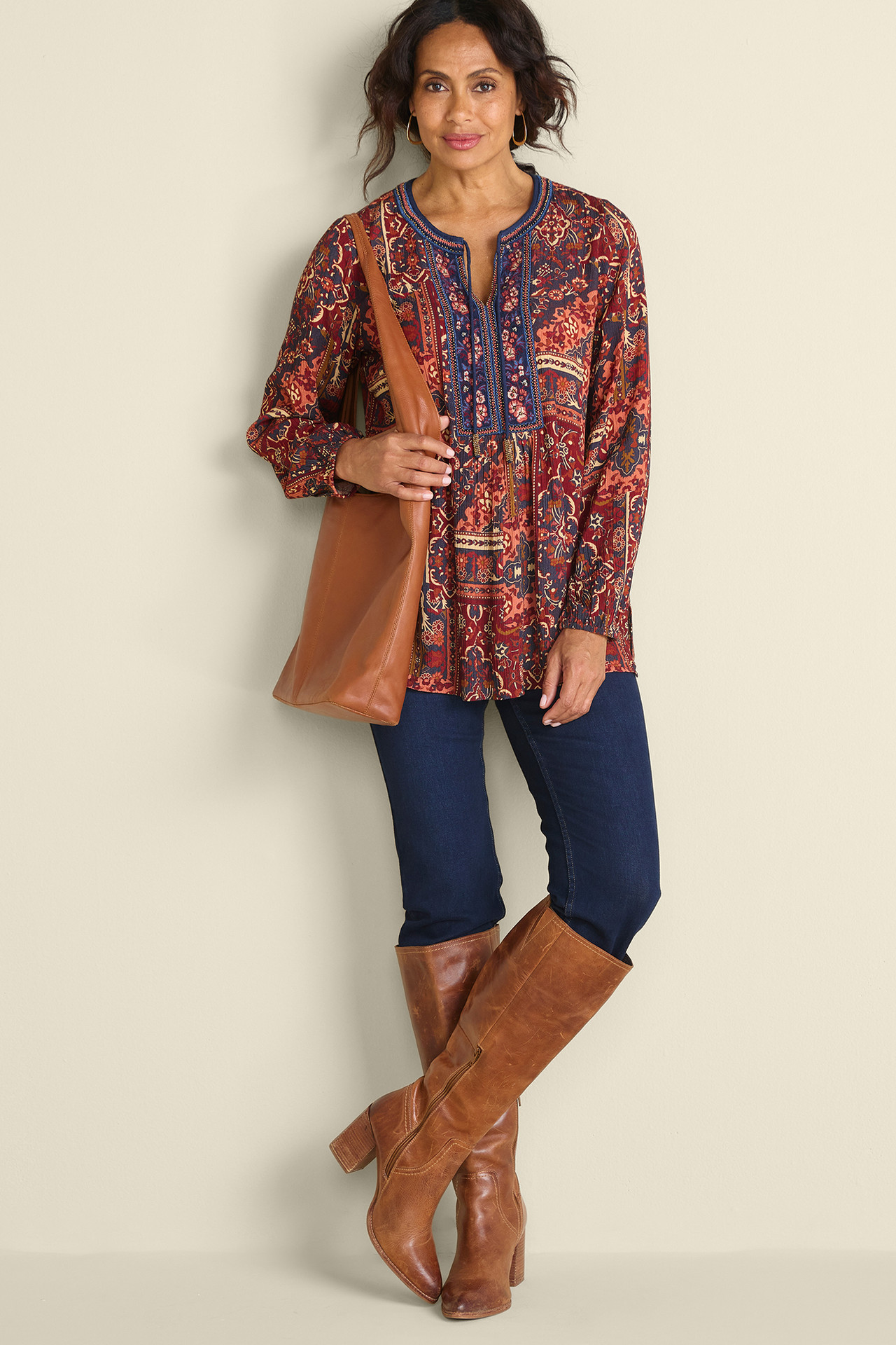 Cindra Embroidered Gauze Tunic - Soft Surroundings Outlet