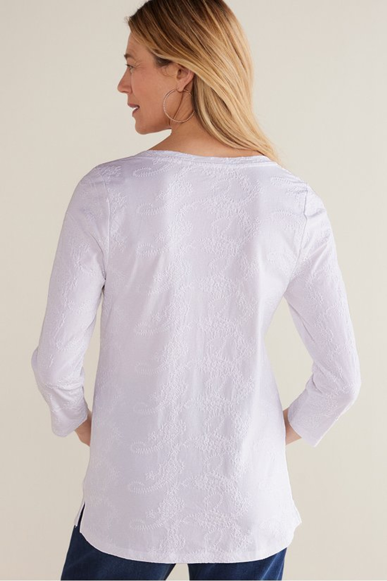 Linnea Embroidered 3/4 Sleeve Tee - Soft Surroundings Outlet