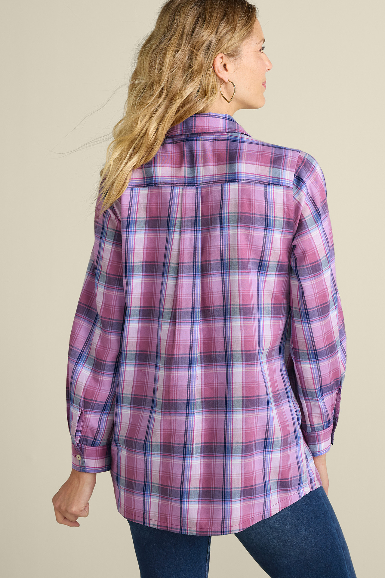 Gracie Embroidered Plaid Big Shirt - Soft Surroundings Outlet