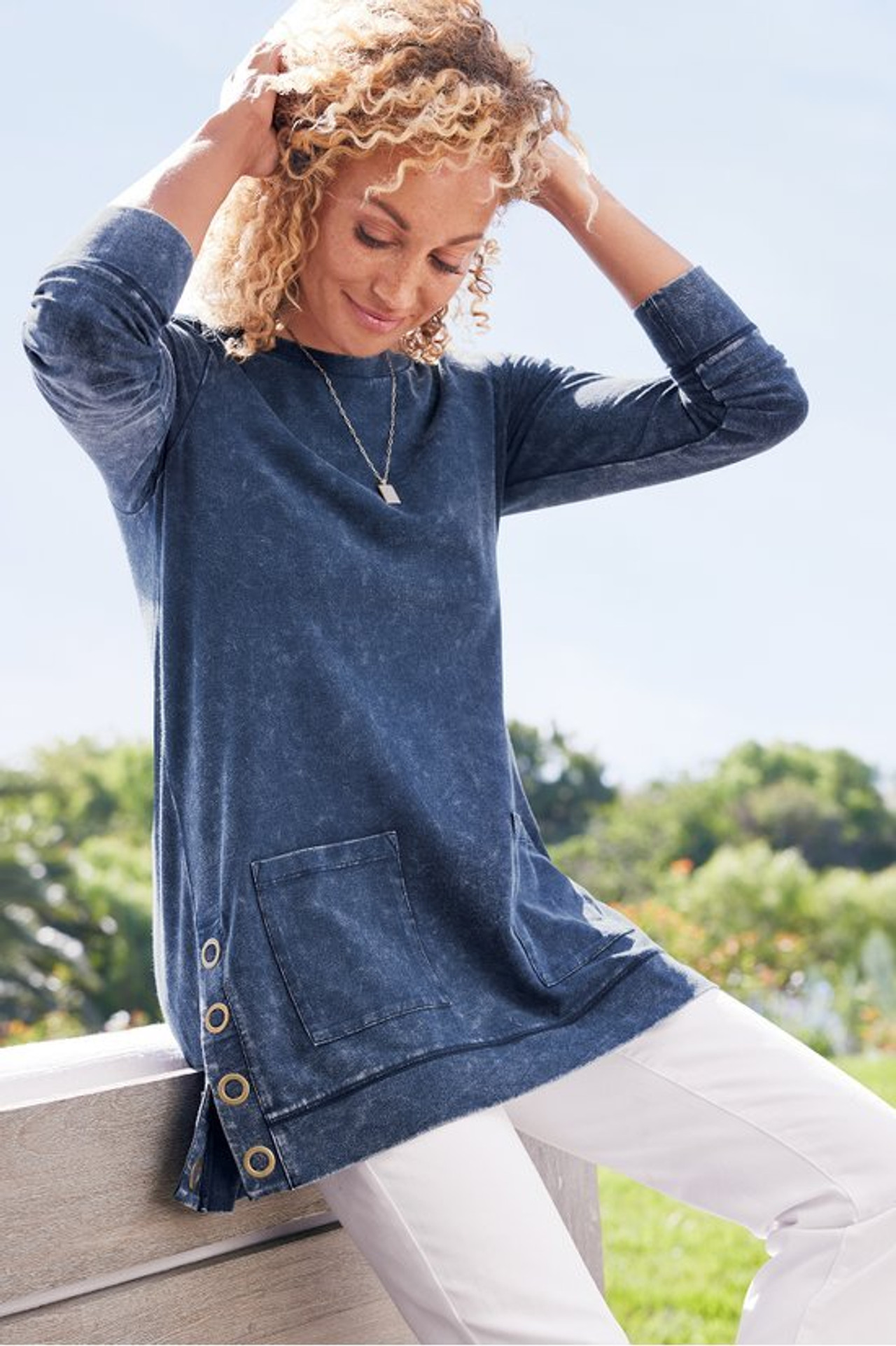 Washed Make It Snappy Pullover - Soft Surroundings Outlet