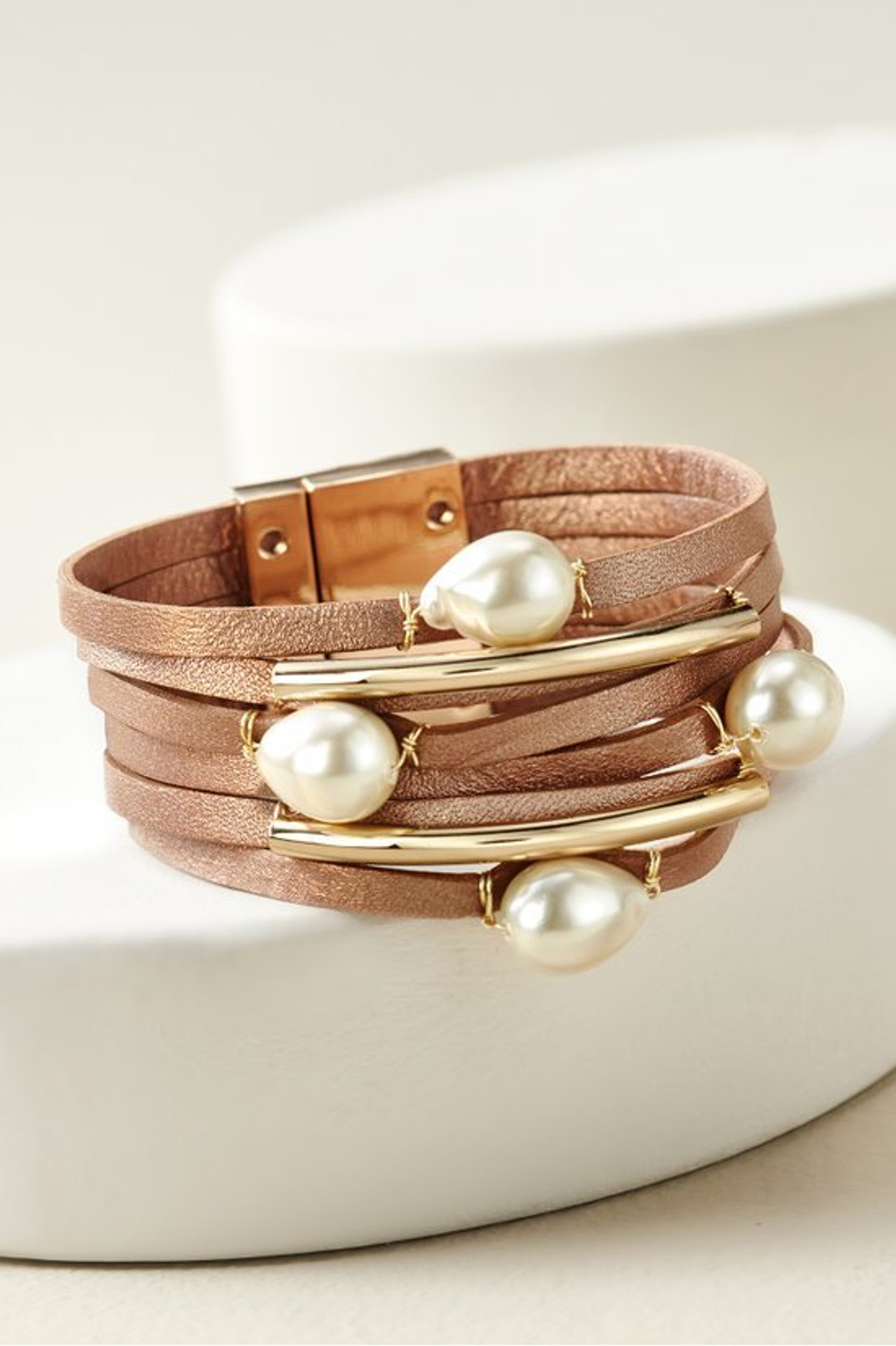 Brea Pearl Leather Bracelet - Soft Surroundings Outlet